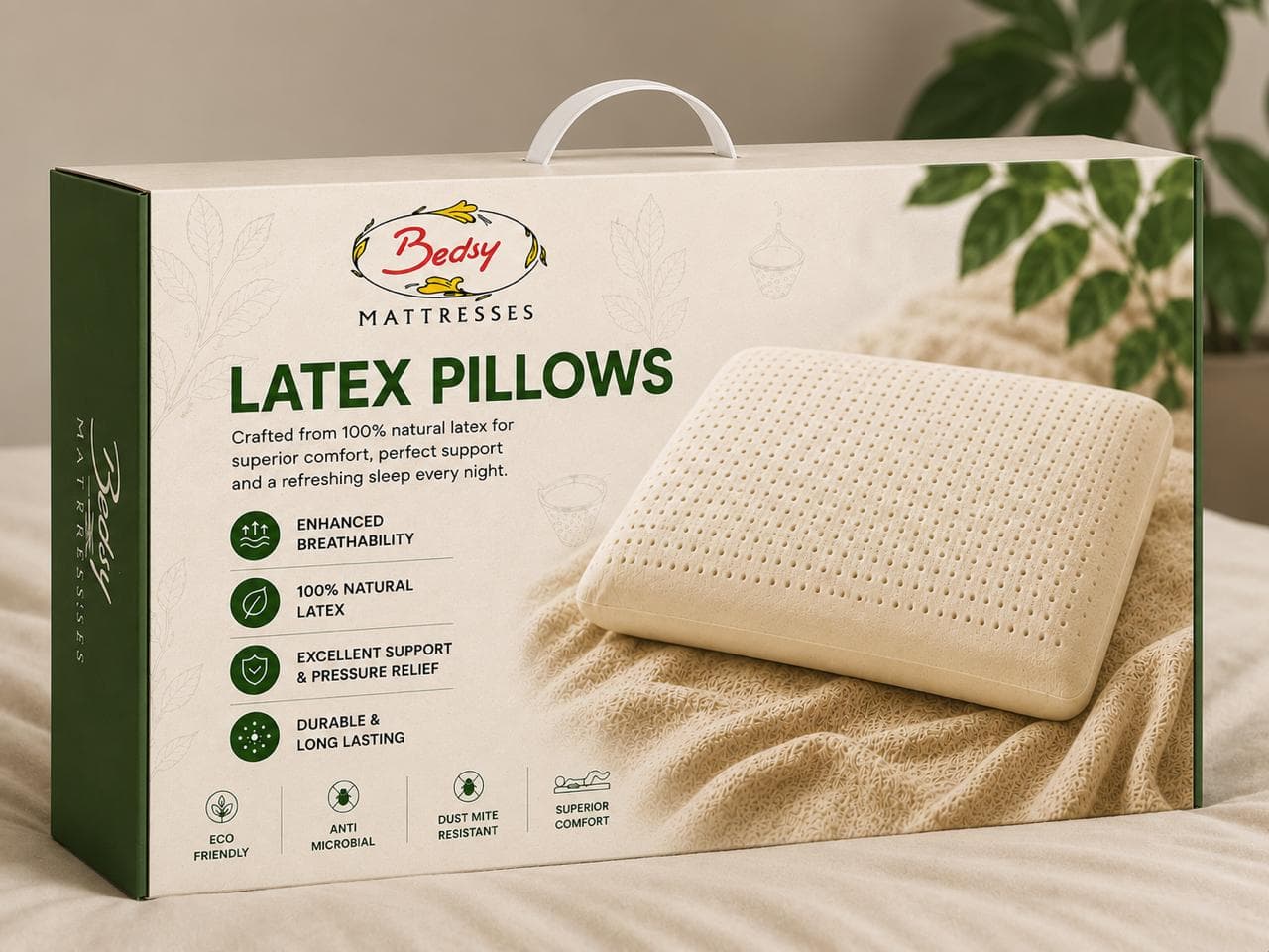 Bedsy Natural Latex Pillow with Cover — premium gift box packaging