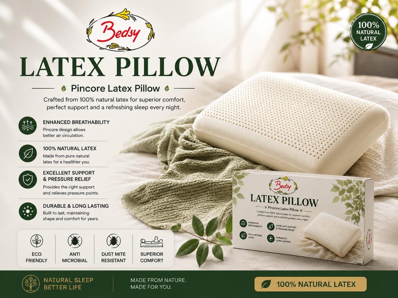 Bedsy Natural Latex Contour Pillow — pinhole ventilation detail